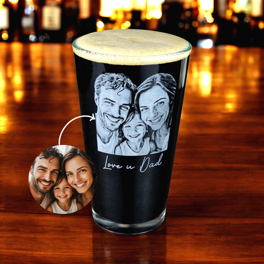 Personalizaed Photo Engraving for Dad - Custom Pint Glass for Father - Family Photo Engraving Portrait on Pint Glass Gift for Father