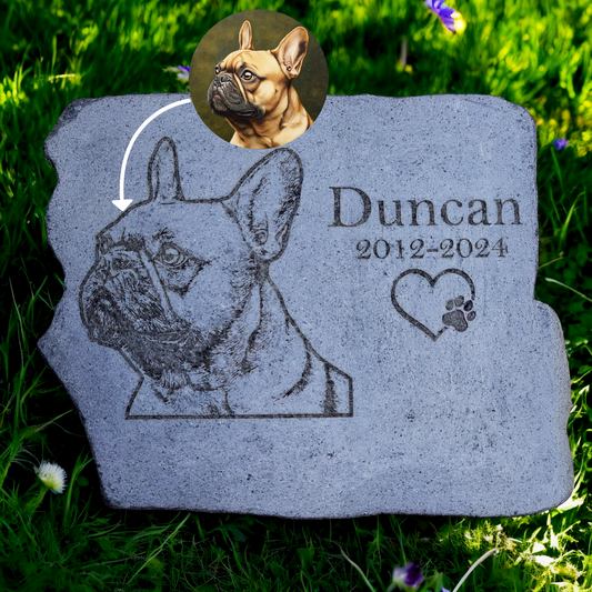 Personalized Custom Stone Garden Memorial with Photo of the Dog - Engraved Memorial Headstone with photo - Memorial Gift for Animal Loss