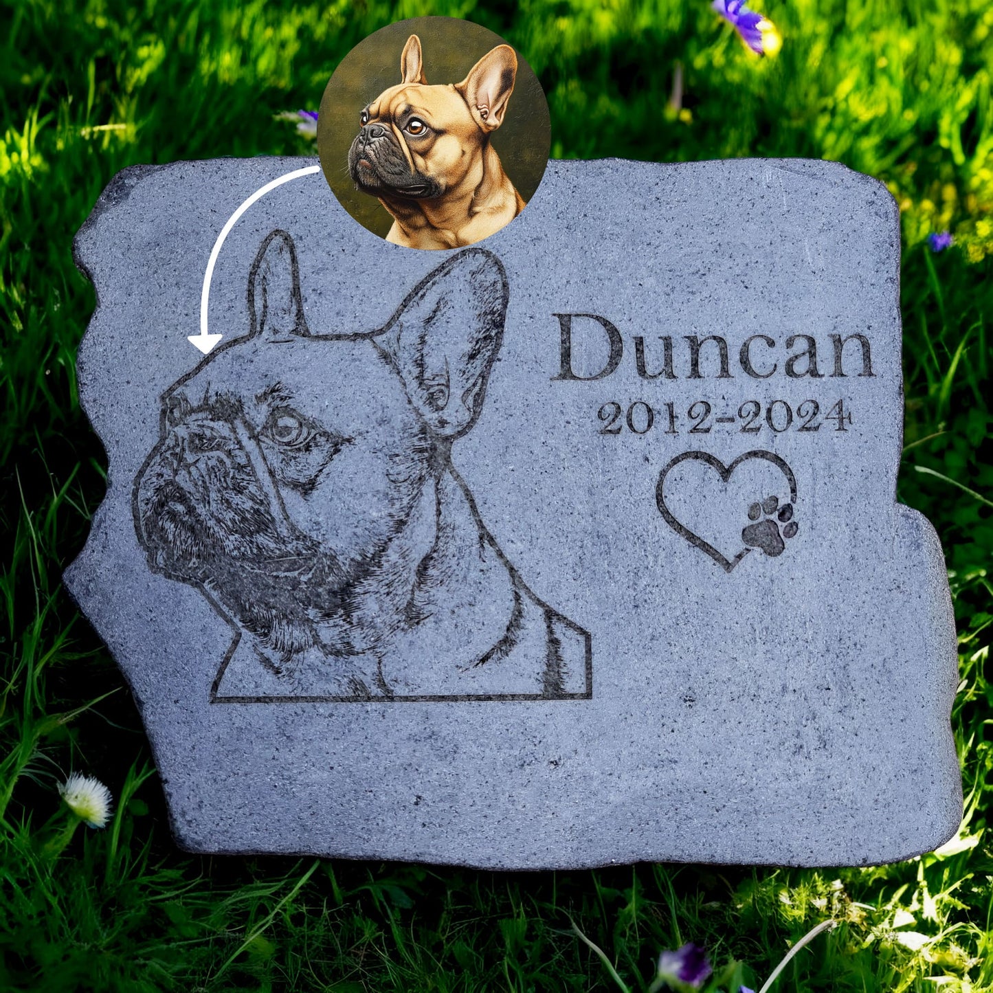 Life-Like Dog Memorial Stone — Custom Engraved From Your Photo